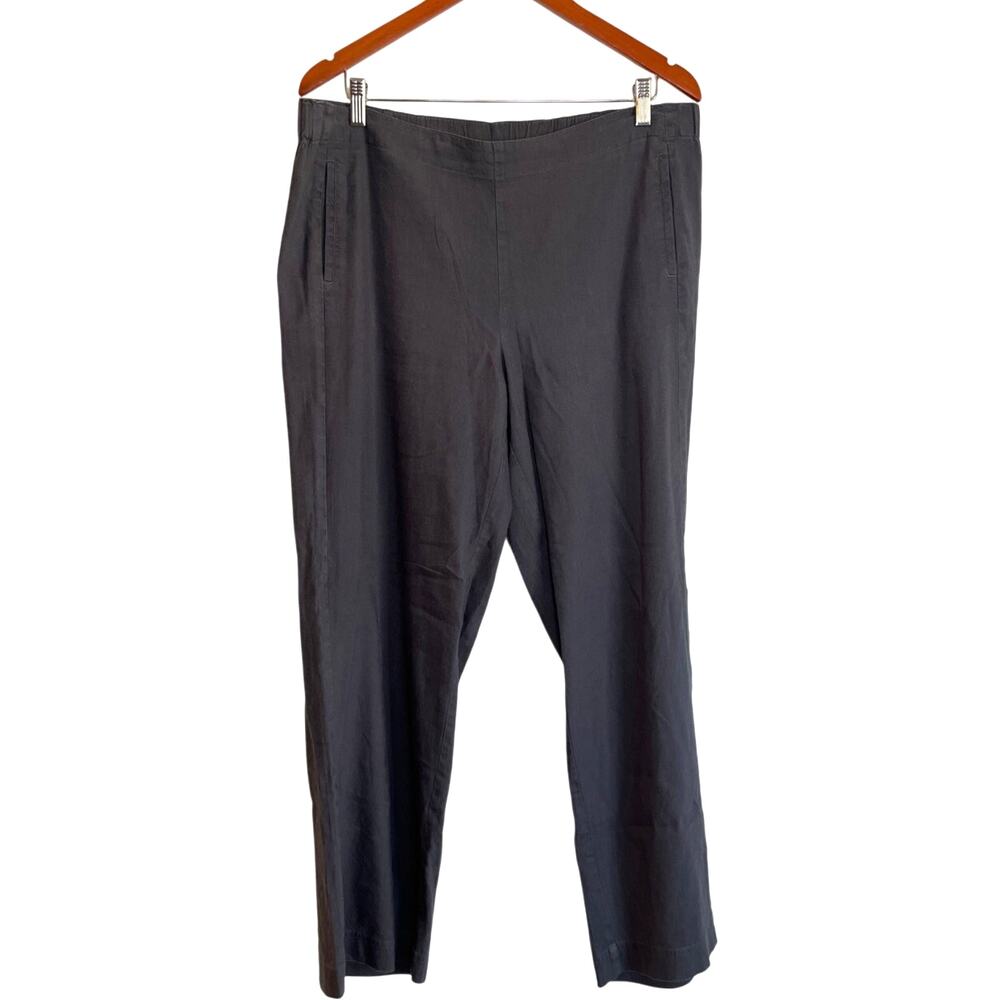 J.Jill Linen Stretch Wide Leg Full Length Pull-On Pants Size 14 Gray Comfy Beach